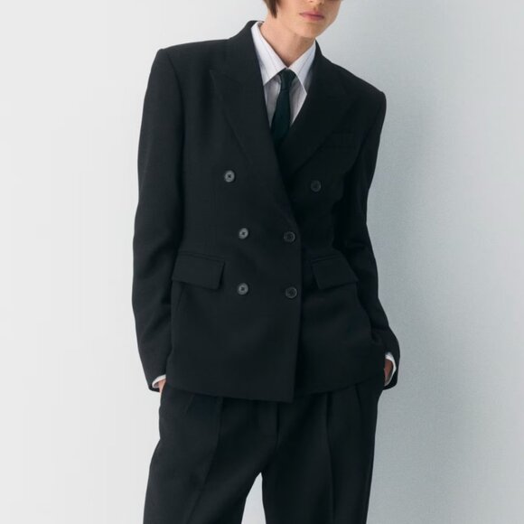 Aritzia Babaton Standout Double-Breasted Blazer Softly Structured Slim Fit Black - Picture 1 of 12